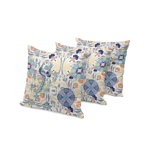 Homeroots Set Of Three 16" X 16" Yellow And White Peacock Eclectic Indoor Outdoor Throw Pillow  Polyester 535997