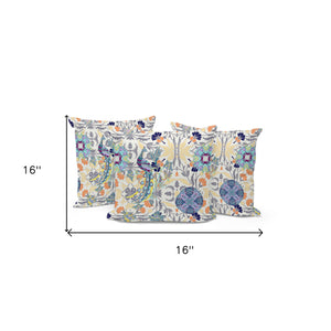 Homeroots Set Of Three 16" X 16" Yellow And White Peacock Eclectic Indoor Outdoor Throw Pillow  Polyester 535997