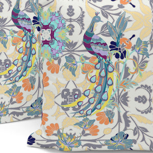 Homeroots Set Of Three 16" X 16" Yellow And White Peacock Eclectic Indoor Outdoor Throw Pillow  Polyester 535997