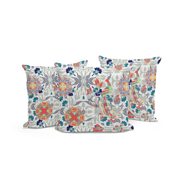 Homeroots Set Of Three 16" X 16" Orange And White Peacock Blown Seam Eclectic Indoor Outdoor Throw Pillow  Polyester 535999
