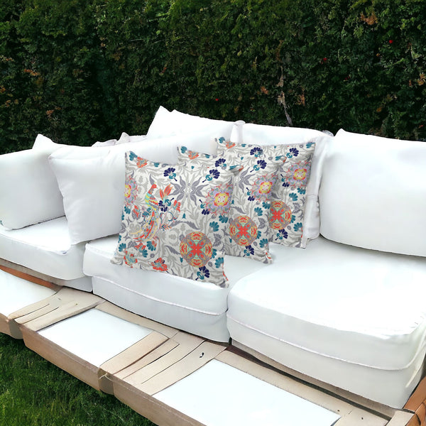 Homeroots Set Of Three 16" X 16" Orange And White Peacock Blown Seam Eclectic Indoor Outdoor Throw Pillow  Polyester 535999