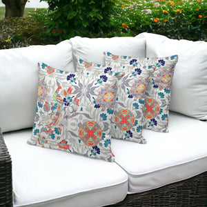 Homeroots Set Of Three 16" X 16" Orange And White Peacock Blown Seam Eclectic Indoor Outdoor Throw Pillow  Polyester 535999