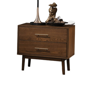 English Elm Walnut 3-Piece Mid-Century Modern Bedroom Set - Queen Bed & 2 Nightstands In Elegant Beige Upholstery B2741S00464-GIGA