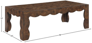 Meridian Furniture Vassa Burl Veneer Coffee Table Art Deco Sculptural Low Profile for Modern Living Room Brown 535Brown-CT