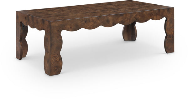 Meridian Furniture Vassa Burl Veneer Coffee Table Art Deco Sculptural Low Profile for Modern Living Room Brown 535Brown-CT