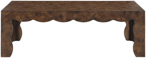 Meridian Furniture Vassa Burl Veneer Coffee Table Art Deco Sculptural Low Profile for Modern Living Room Brown 535Brown-CT