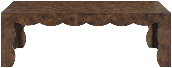 Meridian Furniture Vassa Burl Veneer Coffee Table Art Deco Sculptural Low Profile for Modern Living Room Brown 535Brown-CT