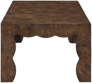 Meridian Furniture Vassa Burl Veneer Coffee Table Art Deco Sculptural Low Profile for Modern Living Room Brown 535Brown-CT