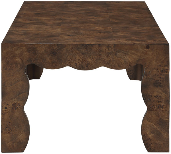 Meridian Furniture Vassa Burl Veneer Coffee Table Art Deco Sculptural Low Profile for Modern Living Room Brown 535Brown-CT