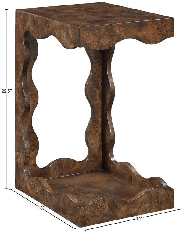 Meridian Furniture Vassa Art Deco Burl Veneer End Table with Sculptural Swirl Grain for Elegant Living Rooms Brown 535Brown-ET