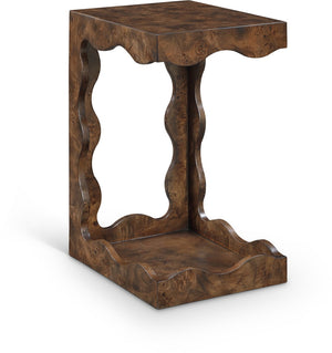 Meridian Furniture Vassa Art Deco Burl Veneer End Table with Sculptural Swirl Grain for Elegant Living Rooms Brown 535Brown-ET