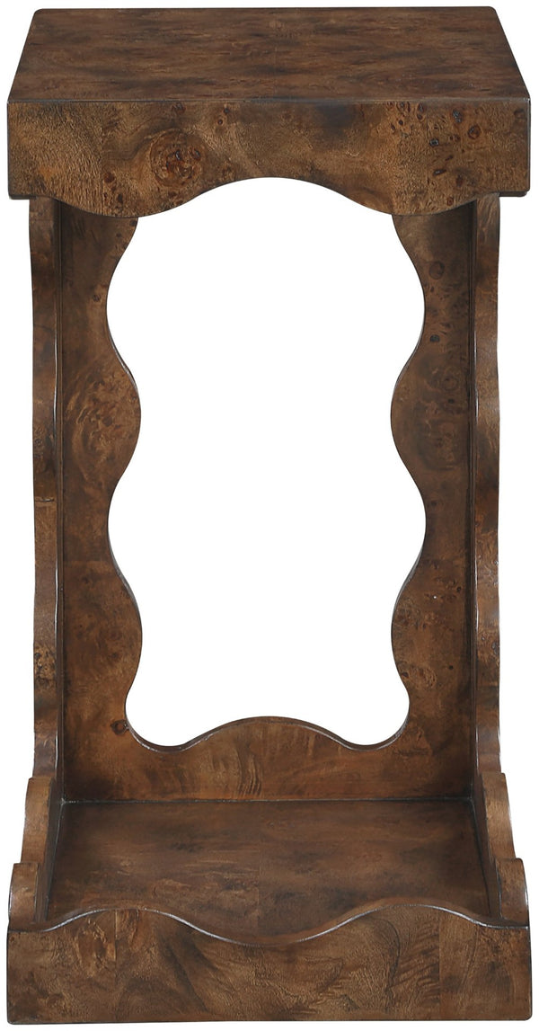 Meridian Furniture Vassa Art Deco Burl Veneer End Table with Sculptural Swirl Grain for Elegant Living Rooms Brown 535Brown-ET