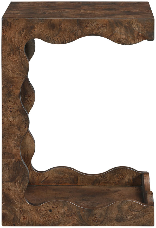 Meridian Furniture Vassa Art Deco Burl Veneer End Table with Sculptural Swirl Grain for Elegant Living Rooms Brown 535Brown-ET