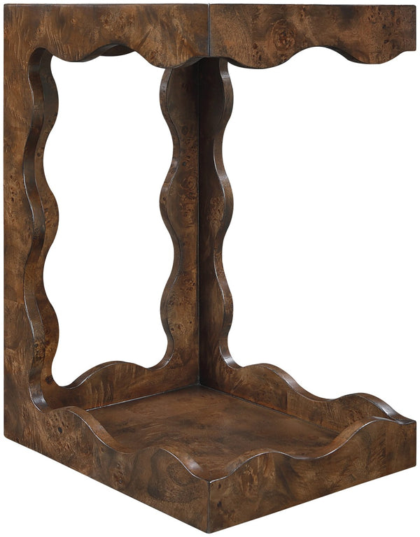 Meridian Furniture Vassa Art Deco Burl Veneer End Table with Sculptural Swirl Grain for Elegant Living Rooms Brown 535Brown-ET