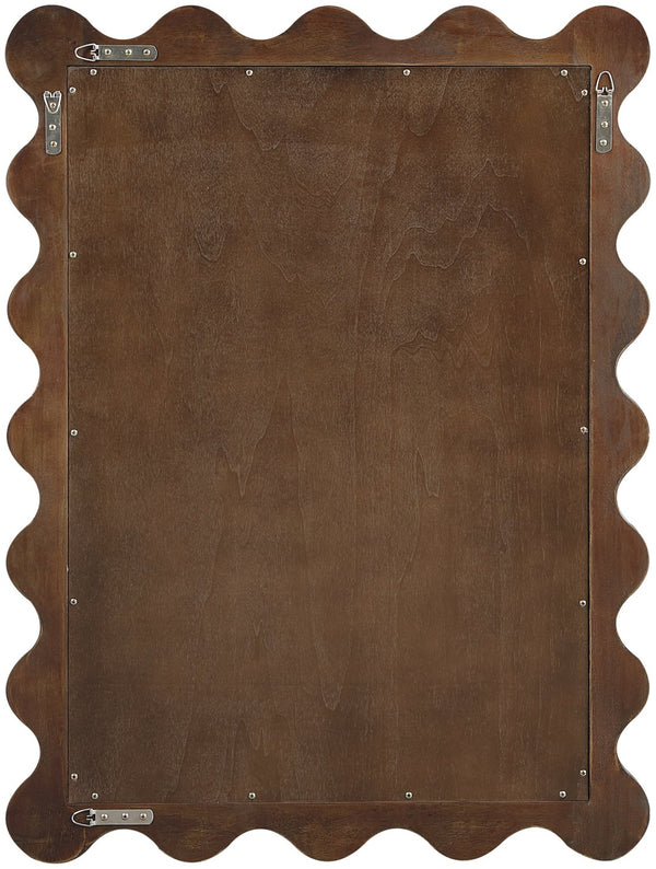Meridian Furniture Vassa Burl Veneer Wall Mirror Art Deco Sculptural Frame Wood Grain Living Room Decor Brown 535Brown-M