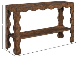 Meridian Furniture Vassa Art Deco Burl Veneer Console Table with Sculptural Wood Grain for Entryway or Living Room Brown 535Brown-ST