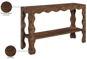 Meridian Furniture Vassa Art Deco Burl Veneer Console Table with Sculptural Wood Grain for Entryway or Living Room Brown 535Brown-ST