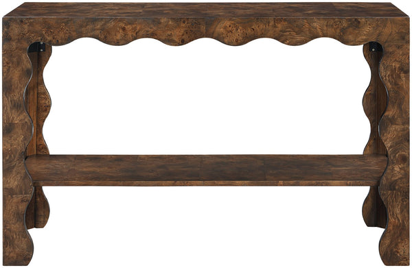 Meridian Furniture Vassa Art Deco Burl Veneer Console Table with Sculptural Wood Grain for Entryway or Living Room Brown 535Brown-ST