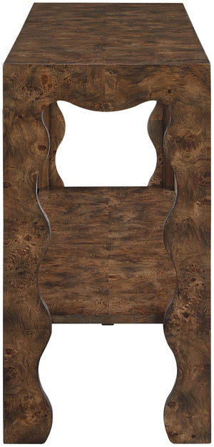 Meridian Furniture Vassa Art Deco Burl Veneer Console Table with Sculptural Wood Grain for Entryway or Living Room Brown 535Brown-ST