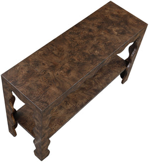 Meridian Furniture Vassa Art Deco Burl Veneer Console Table with Sculptural Wood Grain for Entryway or Living Room Brown 535Brown-ST