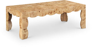 Meridian Furniture Vassa Burl Veneer Coffee Table Art Deco Sculptural Low Profile for Modern Living Room Natural 535Natural-CT