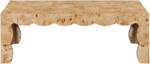 Meridian Furniture Vassa Burl Veneer Coffee Table Art Deco Sculptural Low Profile for Modern Living Room Natural 535Natural-CT