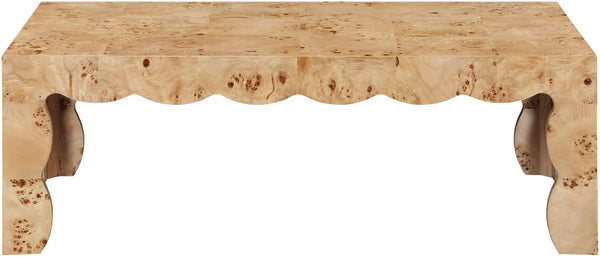 Meridian Furniture Vassa Burl Veneer Coffee Table Art Deco Sculptural Low Profile for Modern Living Room Natural 535Natural-CT