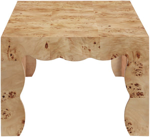 Meridian Furniture Vassa Burl Veneer Coffee Table Art Deco Sculptural Low Profile for Modern Living Room Natural 535Natural-CT