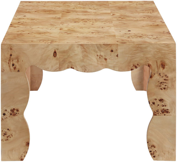 Meridian Furniture Vassa Burl Veneer Coffee Table Art Deco Sculptural Low Profile for Modern Living Room Natural 535Natural-CT