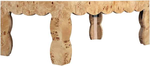 Meridian Furniture Vassa Burl Veneer Coffee Table Art Deco Sculptural Low Profile for Modern Living Room Natural 535Natural-CT