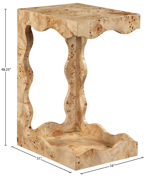 Meridian Furniture Vassa Art Deco Burl Veneer End Table with Sculptural Swirl Grain for Elegant Living Rooms Natural 535Natural-ET