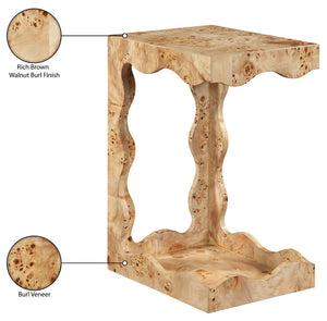 Meridian Furniture Vassa Art Deco Burl Veneer End Table with Sculptural Swirl Grain for Elegant Living Rooms Natural 535Natural-ET