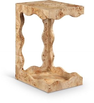 Meridian Furniture Vassa Art Deco Burl Veneer End Table with Sculptural Swirl Grain for Elegant Living Rooms Natural 535Natural-ET