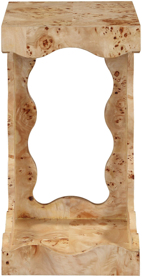 Meridian Furniture Vassa Art Deco Burl Veneer End Table with Sculptural Swirl Grain for Elegant Living Rooms Natural 535Natural-ET