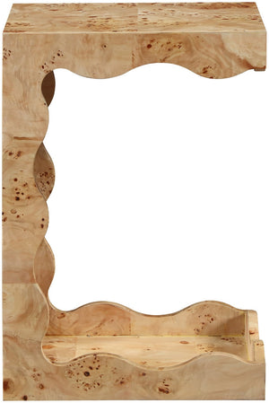 Meridian Furniture Vassa Art Deco Burl Veneer End Table with Sculptural Swirl Grain for Elegant Living Rooms Natural 535Natural-ET