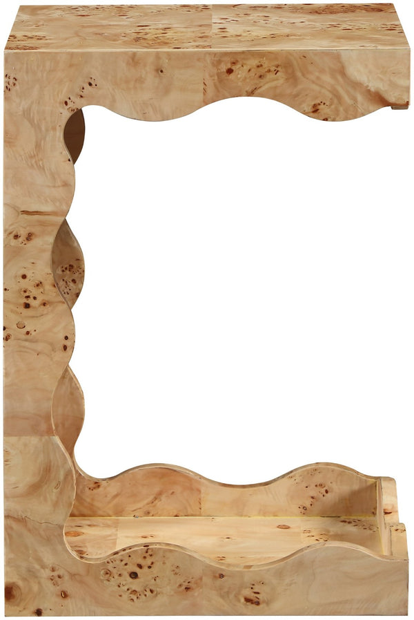 Meridian Furniture Vassa Art Deco Burl Veneer End Table with Sculptural Swirl Grain for Elegant Living Rooms Natural 535Natural-ET