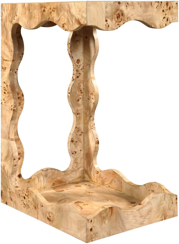 Meridian Furniture Vassa Art Deco Burl Veneer End Table with Sculptural Swirl Grain for Elegant Living Rooms Natural 535Natural-ET