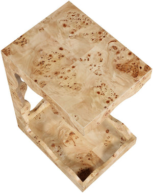 Meridian Furniture Vassa Art Deco Burl Veneer End Table with Sculptural Swirl Grain for Elegant Living Rooms Natural 535Natural-ET