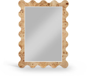Meridian Furniture Vassa Burl Veneer Wall Mirror Art Deco Sculptural Frame Wood Grain Living Room Decor Natural 535Natural-M
