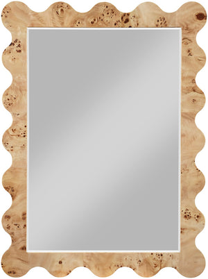 Meridian Furniture Vassa Burl Veneer Wall Mirror Art Deco Sculptural Frame Wood Grain Living Room Decor Natural 535Natural-M