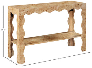 Meridian Furniture Vassa Art Deco Burl Veneer Console Table with Sculptural Wood Grain for Entryway or Living Room Natural 535Natural-ST