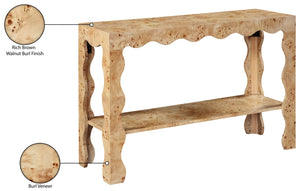 Meridian Furniture Vassa Art Deco Burl Veneer Console Table with Sculptural Wood Grain for Entryway or Living Room Natural 535Natural-ST