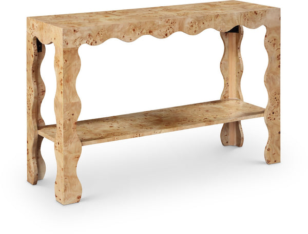 Meridian Furniture Vassa Art Deco Burl Veneer Console Table with Sculptural Wood Grain for Entryway or Living Room Natural 535Natural-ST