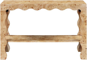 Meridian Furniture Vassa Art Deco Burl Veneer Console Table with Sculptural Wood Grain for Entryway or Living Room Natural 535Natural-ST