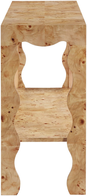Meridian Furniture Vassa Art Deco Burl Veneer Console Table with Sculptural Wood Grain for Entryway or Living Room Natural 535Natural-ST