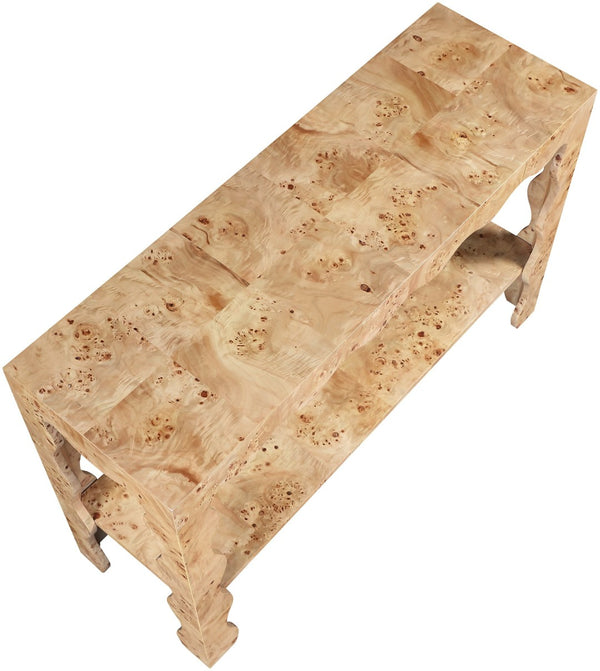 Meridian Furniture Vassa Art Deco Burl Veneer Console Table with Sculptural Wood Grain for Entryway or Living Room Natural 535Natural-ST