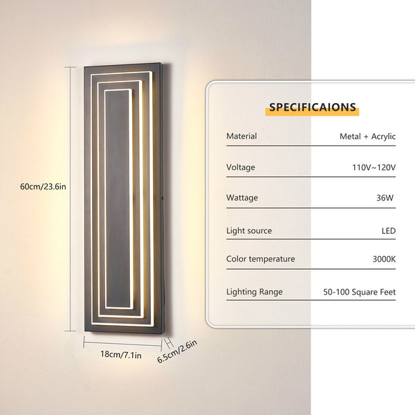English Elm 23.6 Modern 3-Tier Outdoor Wall Light 24W LED Matte Black Waterproof Sconce Warm 3000K Ambiance W2312P389973