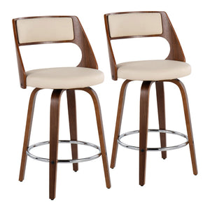 English Elm Mid-century Swivel Counterstools Bentwood Walnut Frame Faux Leather Kitchen Island Pair B202S00018