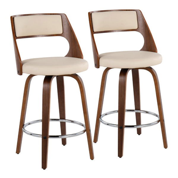 English Elm Mid-century Swivel Counterstools Bentwood Walnut Frame Faux Leather Kitchen Island Pair B202S00018