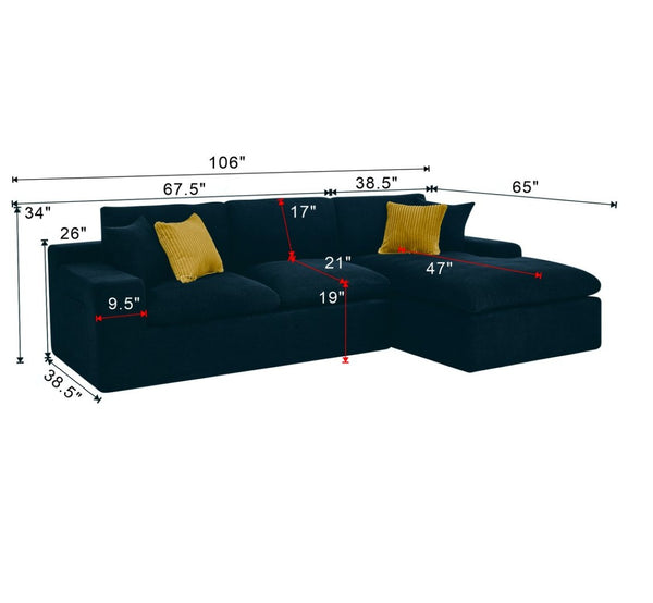 English Elm Cloud Sectional Sofa High Density Foam Deep Seat Modern Living Room Couch W5568S00002